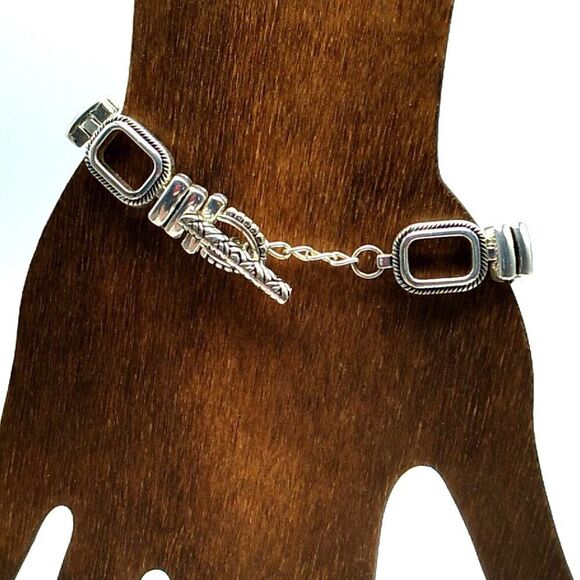 Silver-tone Metal Oval Linked Bracelet Toggle Clasp 7" - Picture 6 of 13